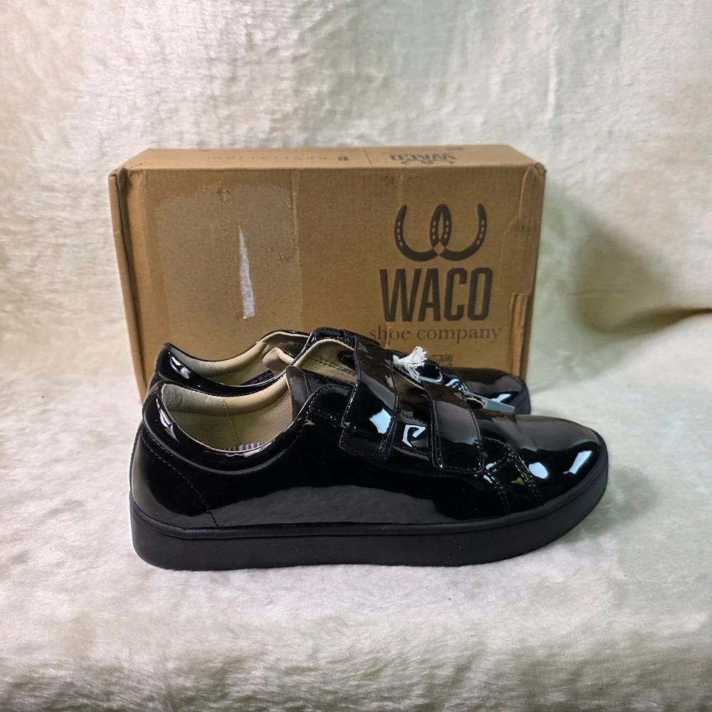 WACO Revitalign Hook Loop Sneakers Patent Leather Black Women 8.5D WIDE NEW